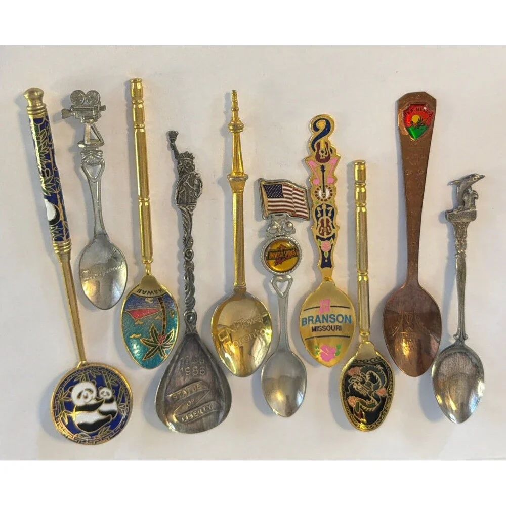 Vintage Souvenir Spoon Lot Enamel Travel Dragon Hawaii Sea World Panda Lot Of 10